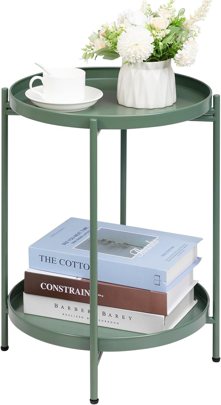 2-Tier Round Metal End Table, Matcha Green