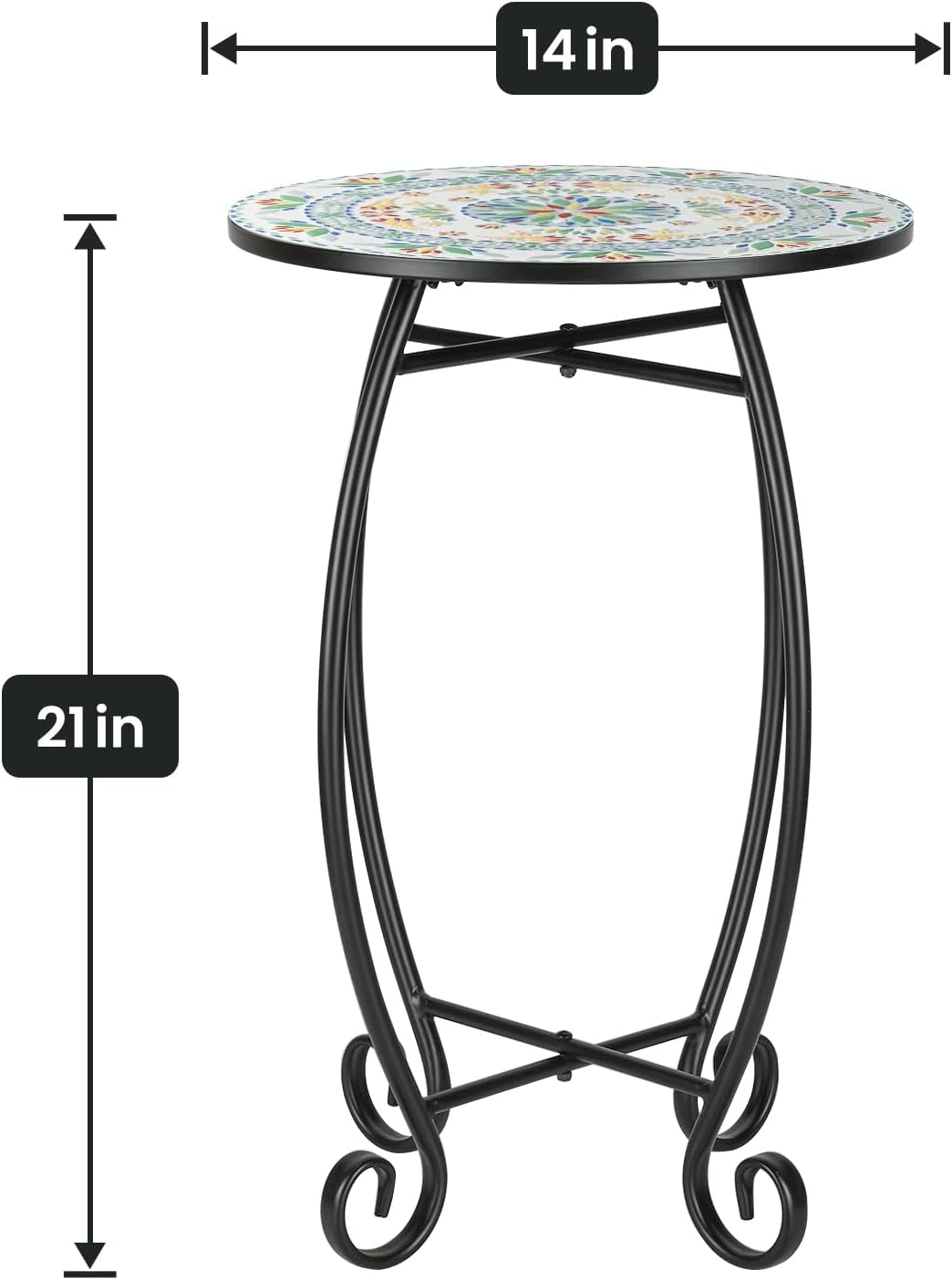 Side Table, 14" Round End Table, Unique Relief Ceramic Tile Tabletop