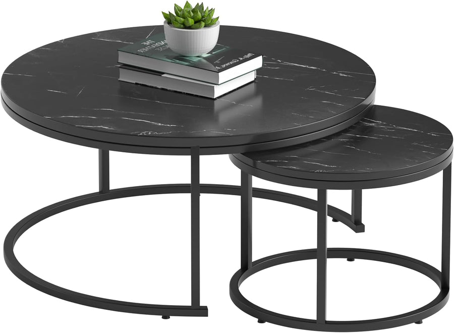 Nesting Side Tables with Metal Legs, Set of 2 - Circular, Black