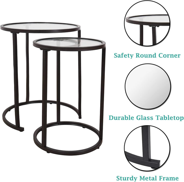 Round Side Tables Black End Tables Set Modern Nesting