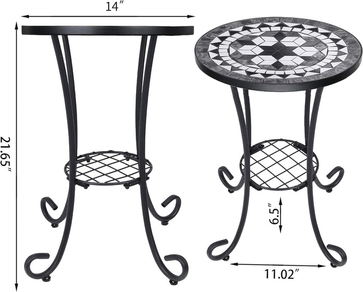 Mosaic Outdoor Side Table, 14" Round Folding End Table