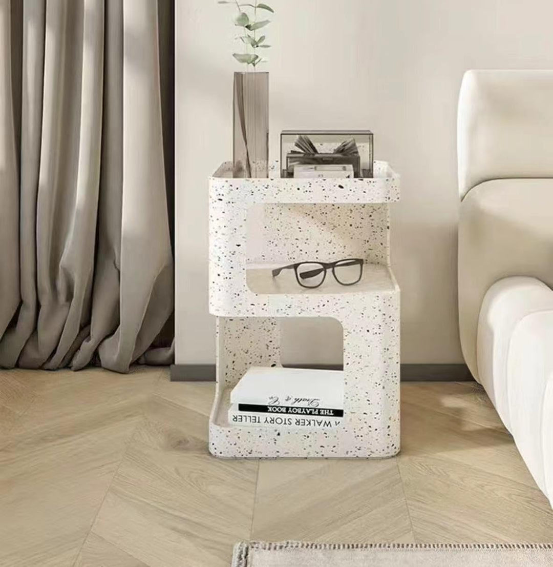 Small Modern End Table with Storage Shelf (Marble)