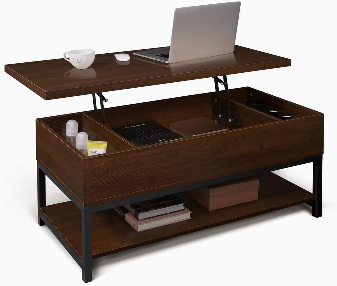 Lift Top Coffee Table with Storage, Open Shelf, Hidden Compartment