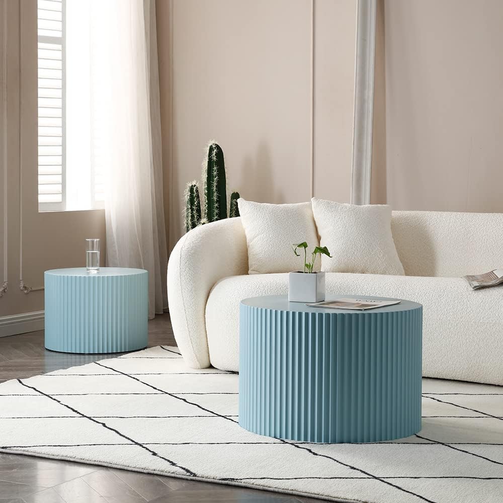 Modern Round Coffee Table Set, Nesting End Tables, Wood Circle Tables