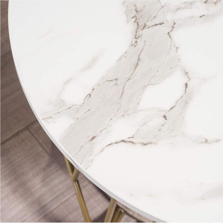 22" Round Coffee Table, Modern Cocktail Table, White Marble, Gold