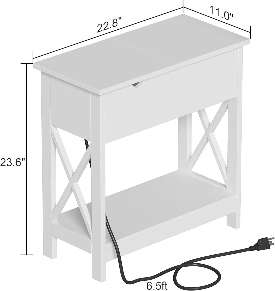 End Table with Charging Station, Narrow Flip