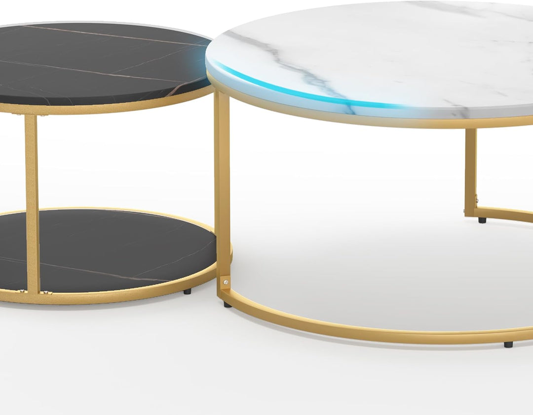 Elegant Modern Round Coffee Table Set, White and Black