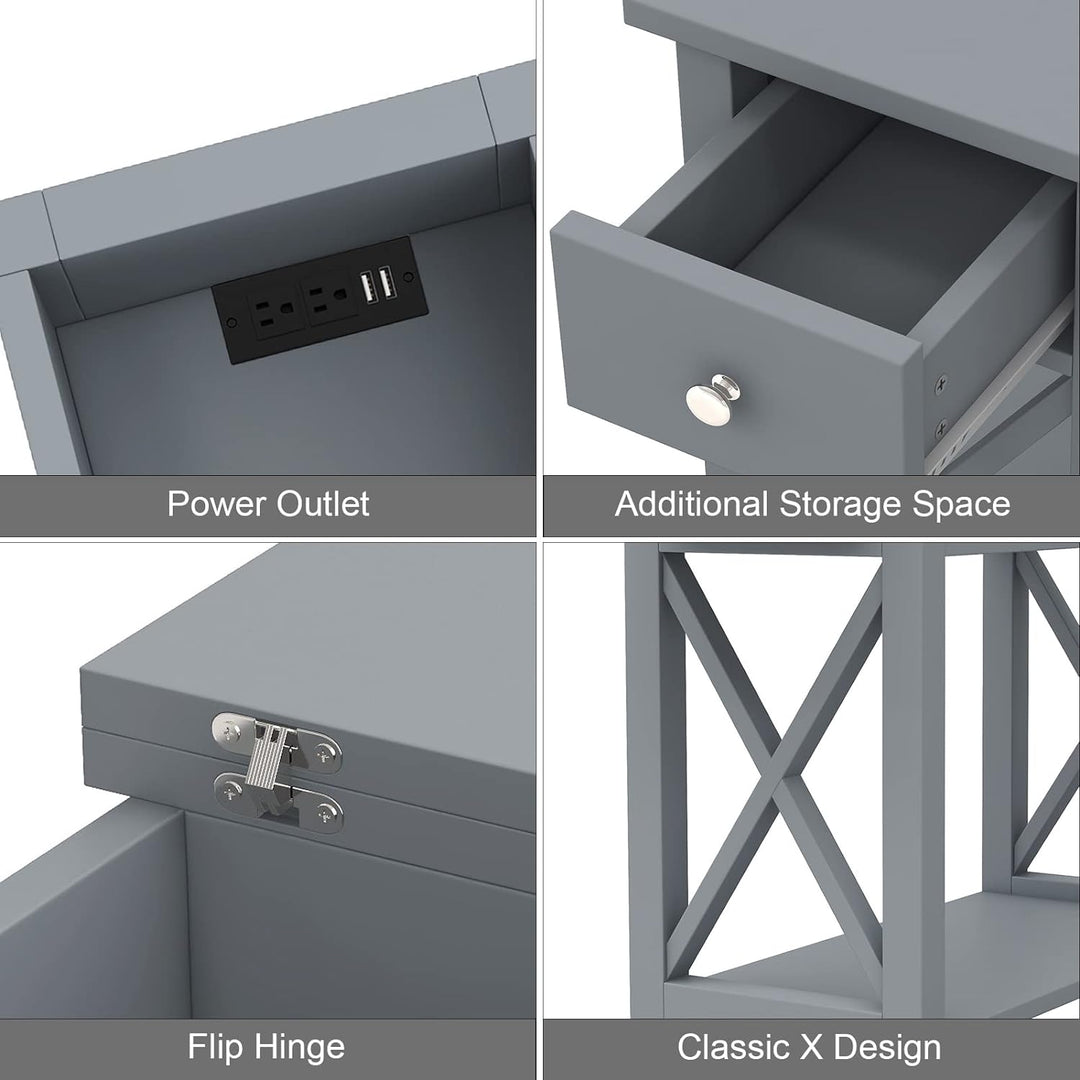 End Table with Charging Station, Narrow Grey