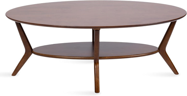 Nylah Mid-Century Modern Oval Coffee Table with Storage, Walnut Brown