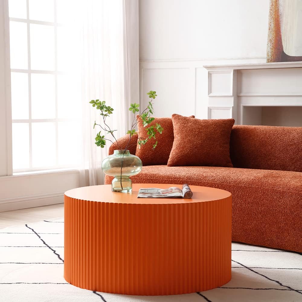 Modern Nesting Coffee Table Set, Round End Table Set, Wood Side Table, Orange