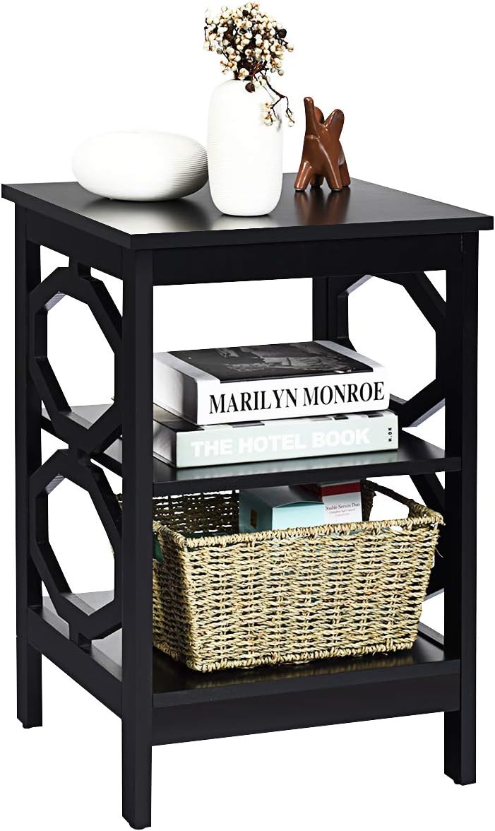 3-Tier Nightstand, Omega End Table, Black