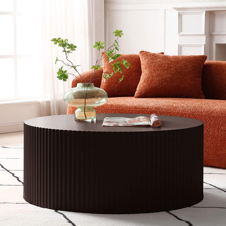 Modern Nesting Coffee Table Set, Round Drum Side Tables, Matte Brown