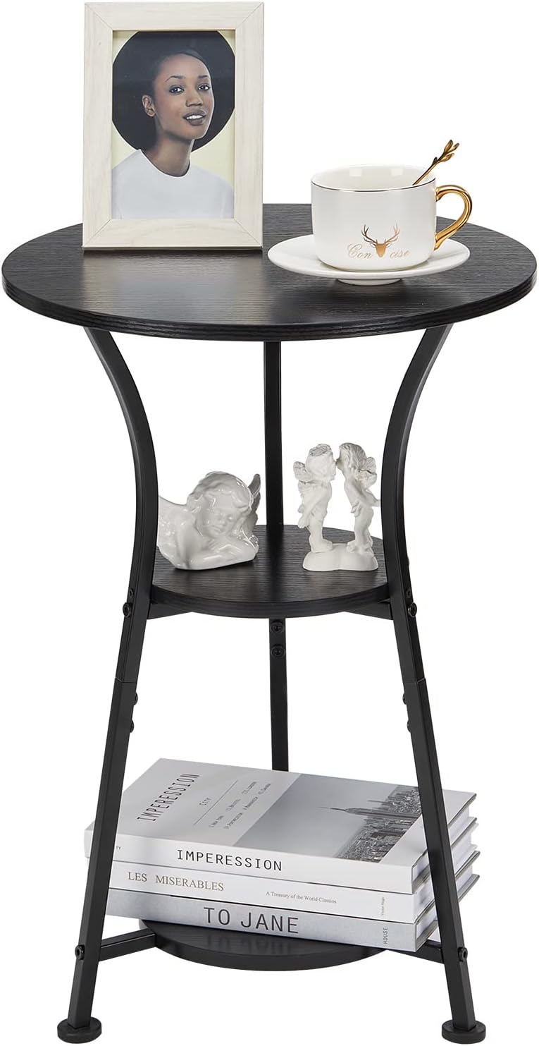 3-Tier Round Accent Table for Small Spaces, Black