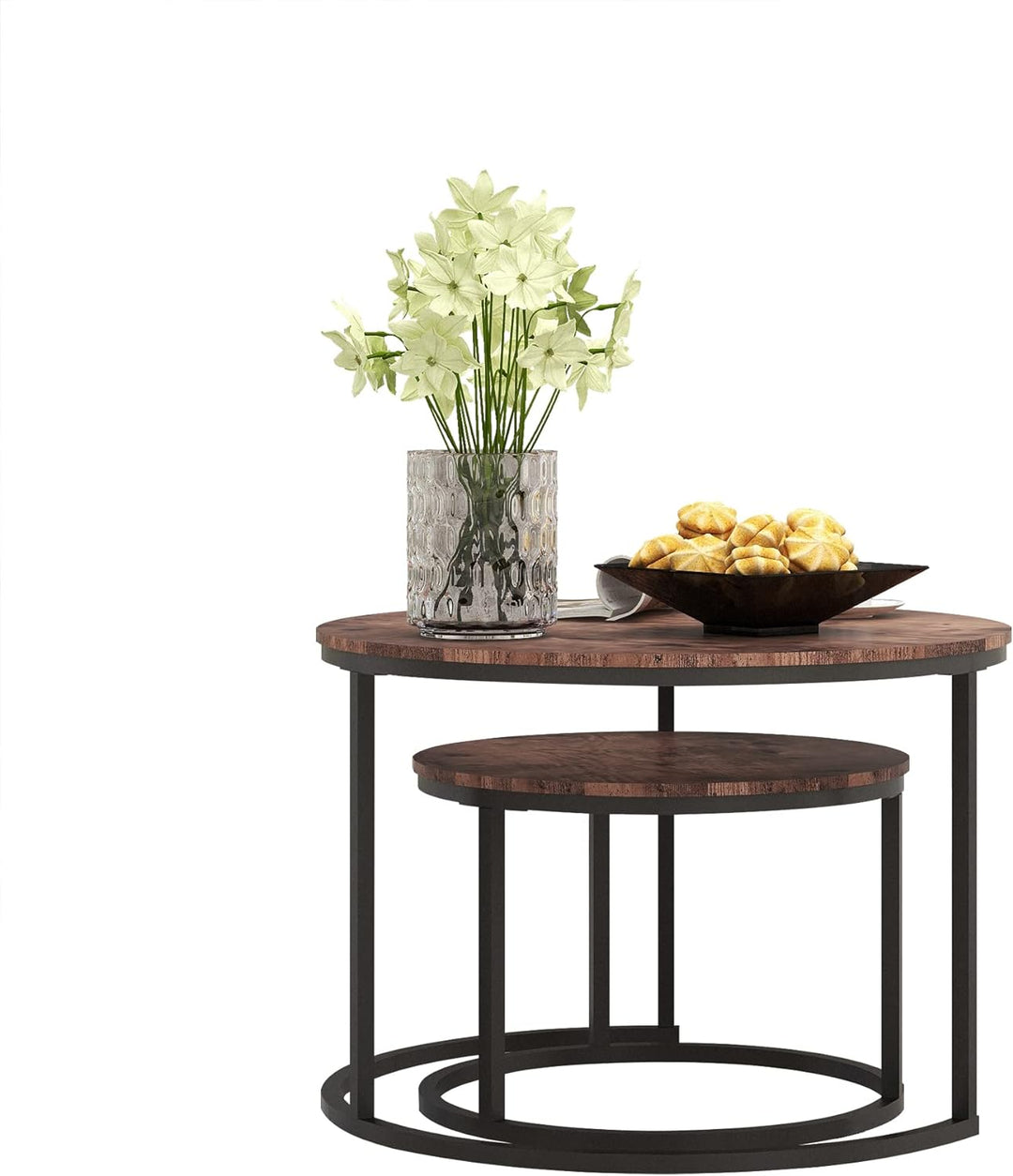 Nesting Coffee Tables, Set of 2 End Tables, Stacking Side Tables, Wood Accent Furniture, Black