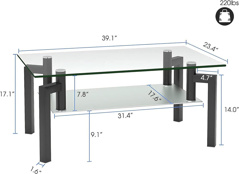 Tempered Glass Coffee Table, 2-Tier End Table, Black-08