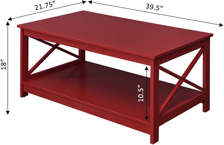 Convenience Concepts Oxford Coffee Table with Shelf, Cranberry Red