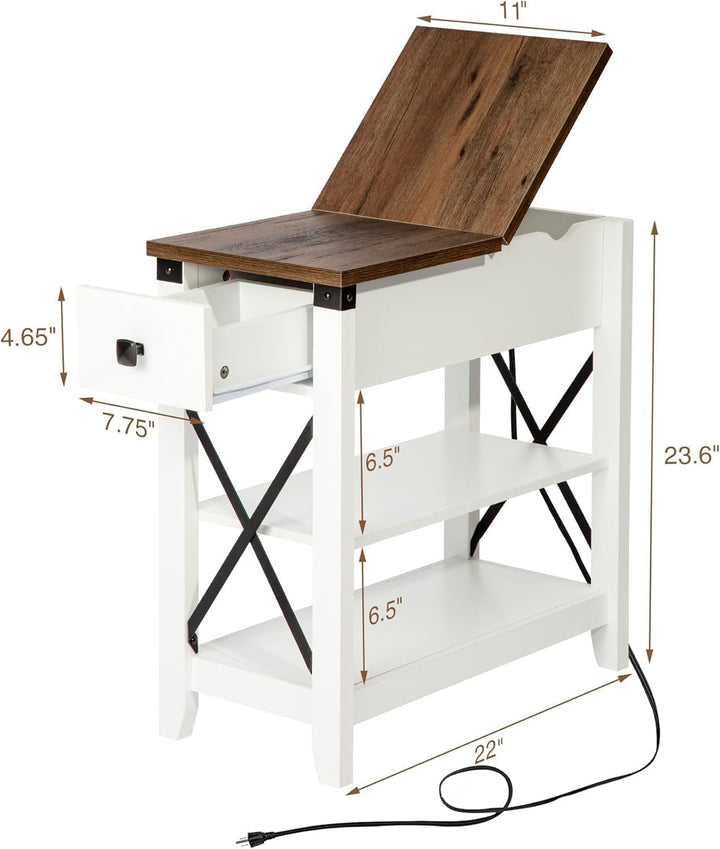 Narrow End Table Set of 2 w/Charging Station