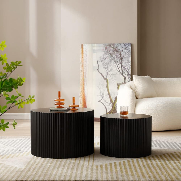 Modern Round Coffee Table Set, Black Matte Finish