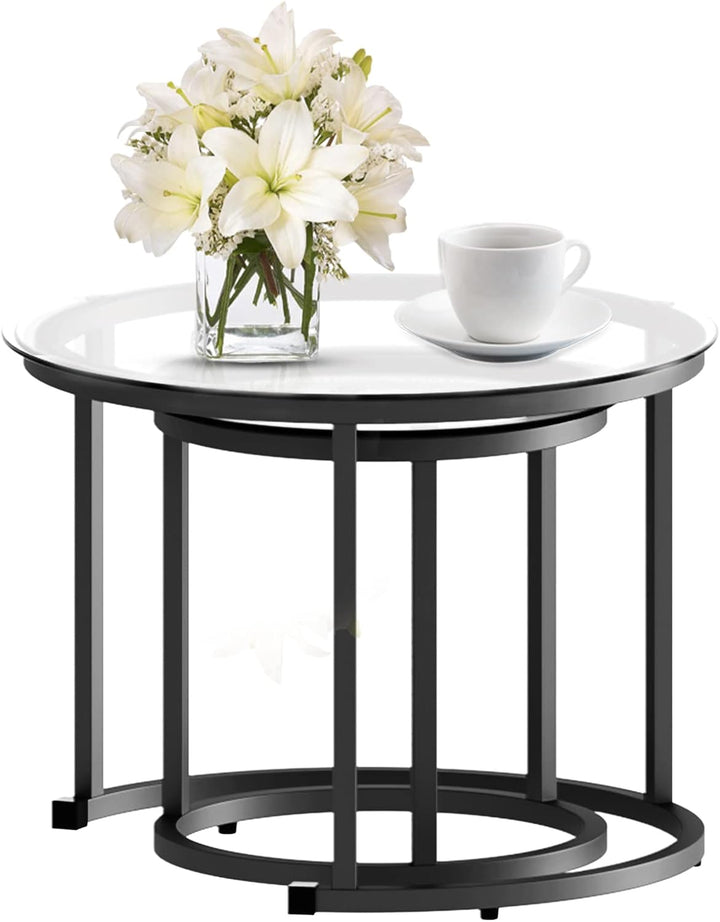 Black Nesting Coffee Glass Table Set of 2, Metal