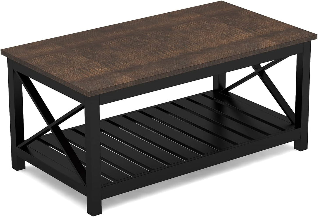 ChooChoo Rustic Vintage Farmhouse Coffee Table, Brown