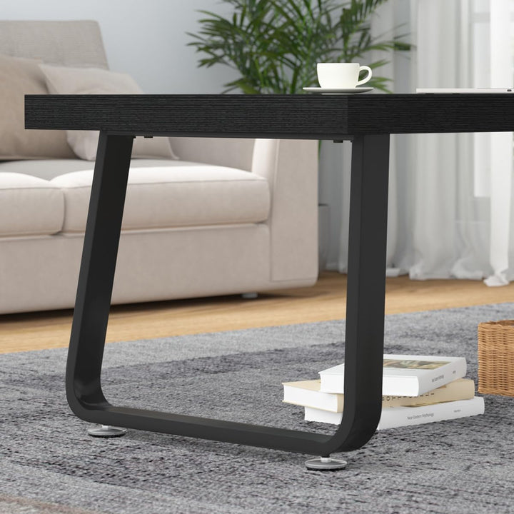 Rustic Industrial Coffee Table, Wooden and Metal Legs, Black Oak