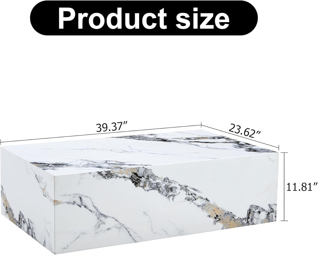 Elegant Marble-Look Coffee Table, 39.37" Marble White