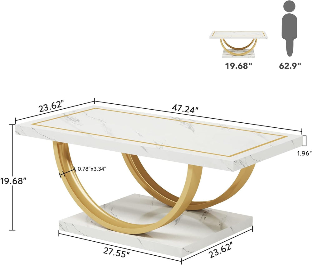 Elegant Faux Marble Coffee Table, Whitegold