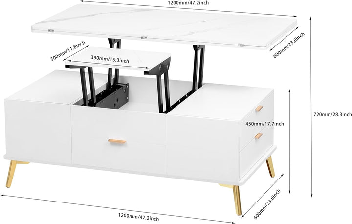 Merax Modern Lift Top Coffee Table with Drawers, White