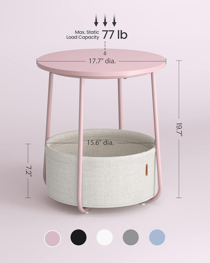 Small Round Side End Table, Fabric Basket LET223R61