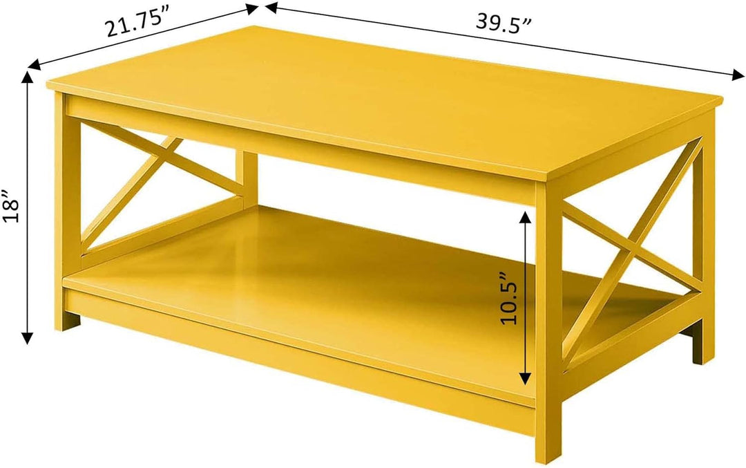 Convenience Concepts Oxford Coffee Table with Shelf, Yellow