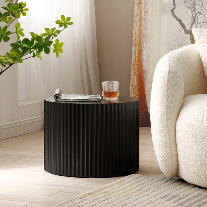 Nesting Coffee Table Set, Modern Drum Side End Tables, 23.62" Round-Black