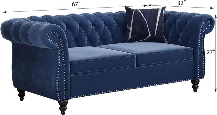 Chesterfield Loveseat, Modern Velvet Sofa Tufted Couch (Blue)