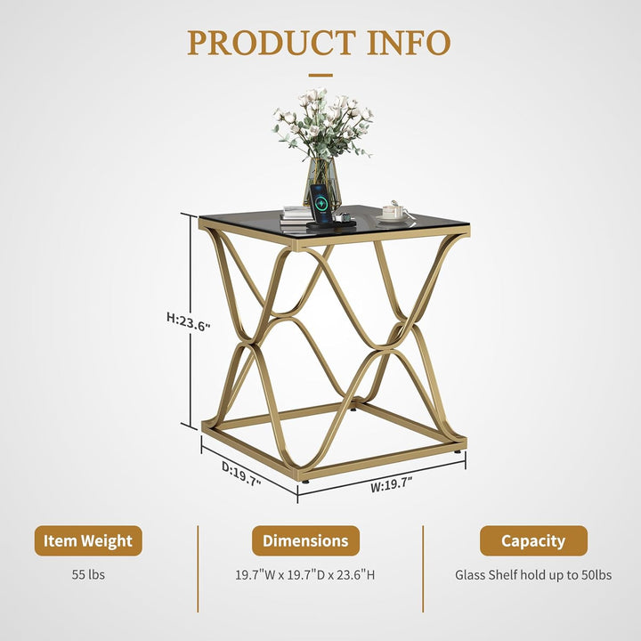 Gold End Table Glass Side Table Metal Frame