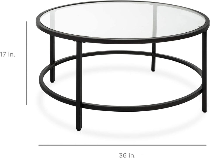 Modern Round Tempered Glass Accent Side Coffee Table, Black