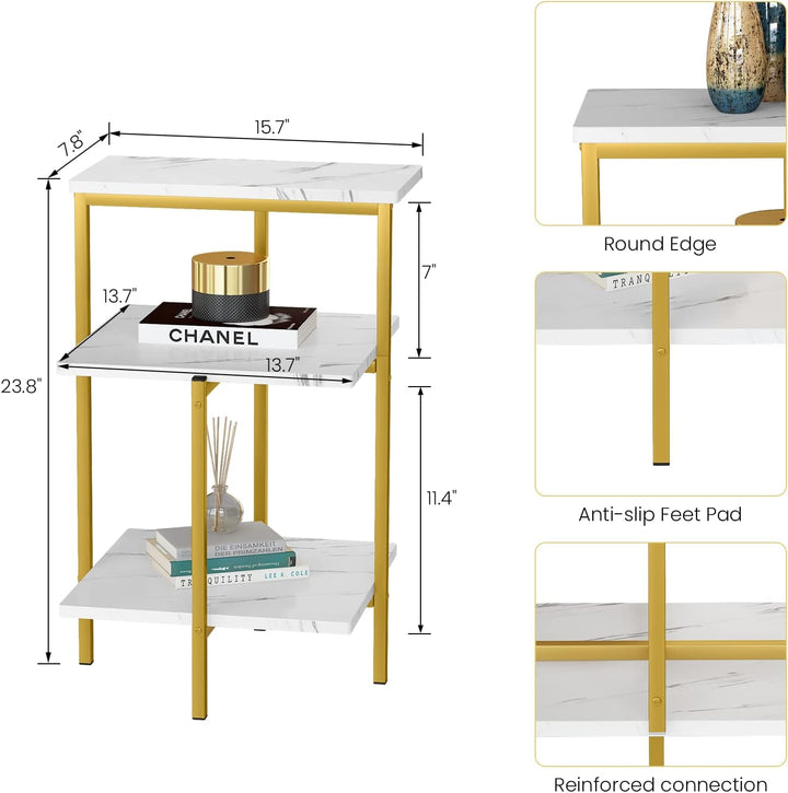 Marble Side End Table, 3-Tier Sofa Table, Accent