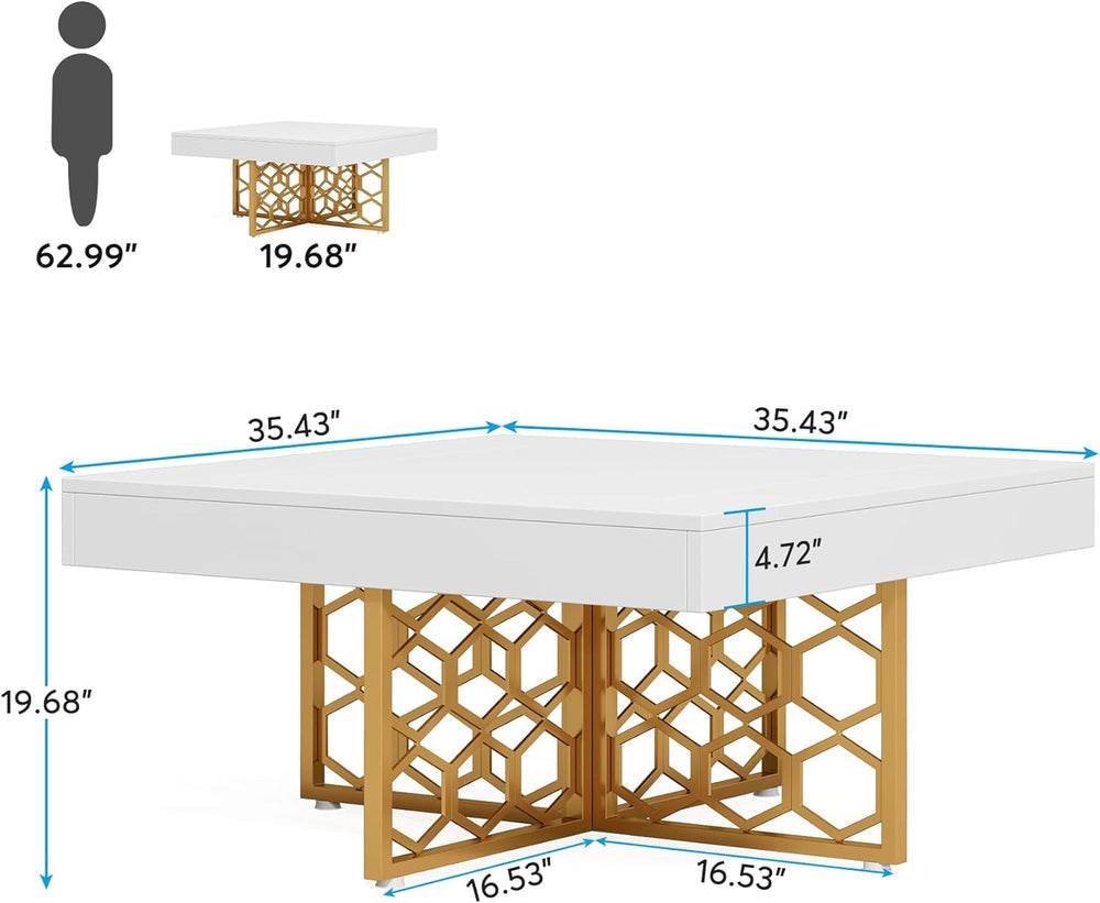 Elegant White and Gold Square Coffee Table for Living Room