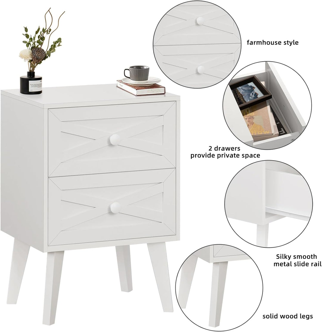 Nightstand Set of 2, White End Table with 2 Drawers