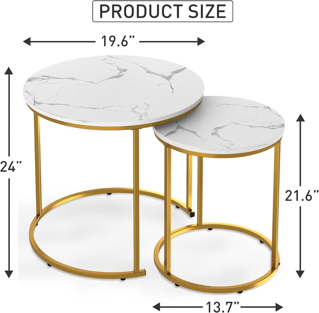 Nesting Coffee Table Faux White Marble 24 in 2 Sets