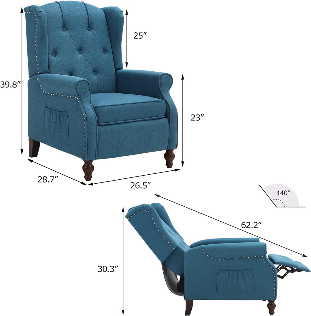 Wingback Recliner Chair, Heat Massage Tufted Sofa(Blue)