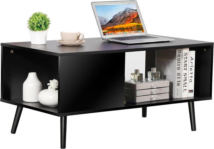 Super Deal 2-Tier Modern Coffee Table with Storage, Black