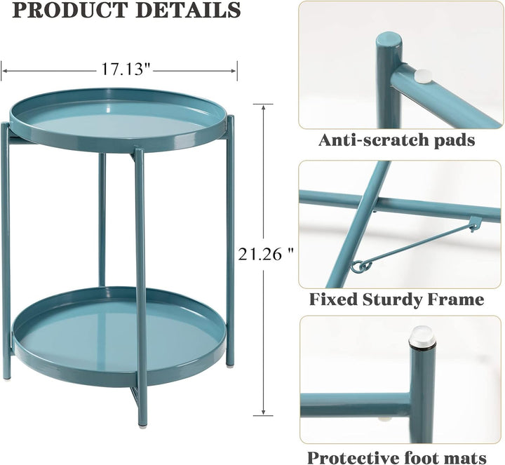 2 Tier Round Side Table, Folding Metal End Tables