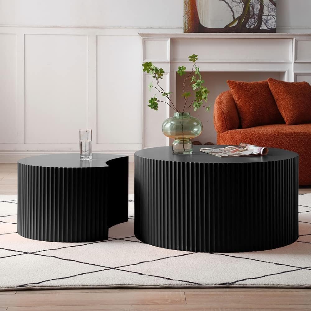 Set of 2 Nesting Coffee Tables, Matte Black, Round-Black