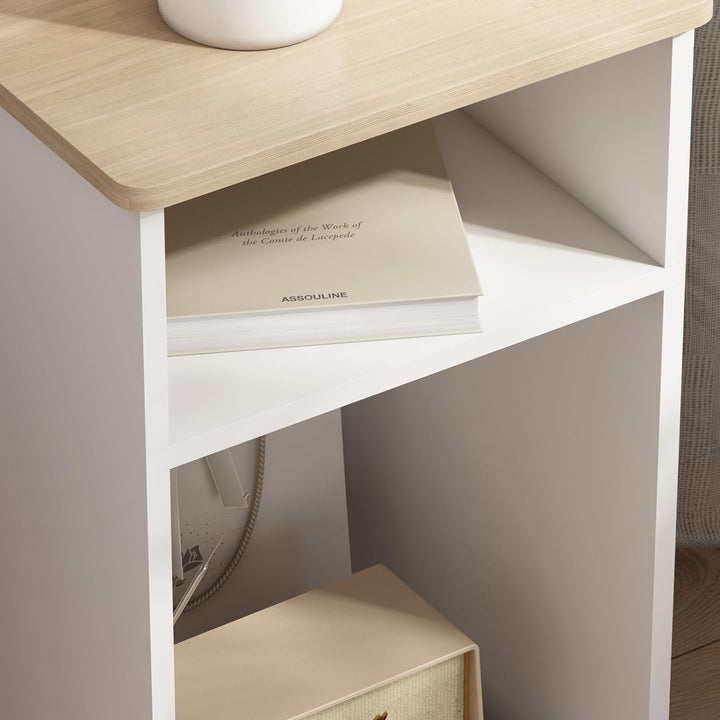 End Table with Storage Shelf, Small Side Table (White)