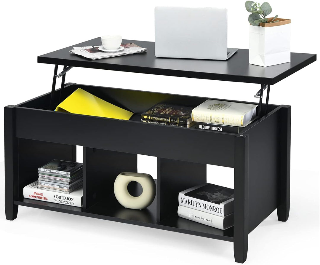 GOFLAME Lift Top Coffee Table, Hidden Compartment, Accent Table, Black