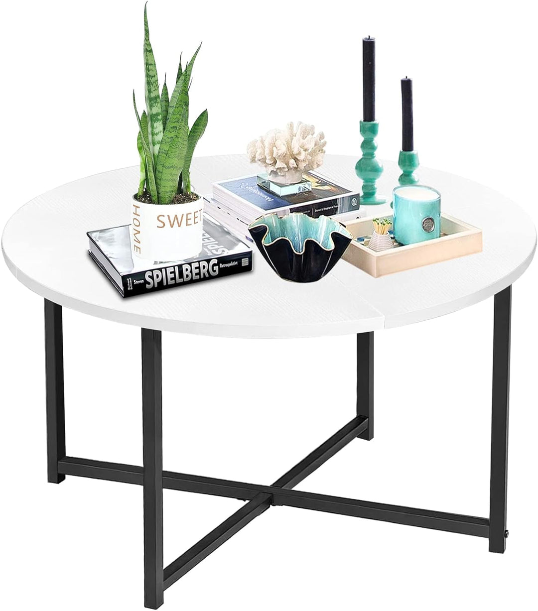 Mini White Round Coffee Table, Modern Circle Center Table