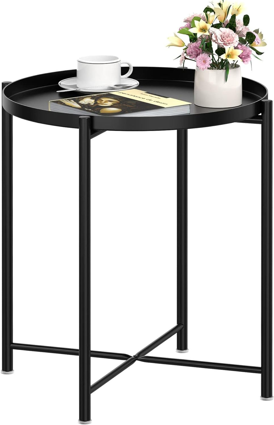 Metal Tray End Table, Round Accent Coffee Side Table