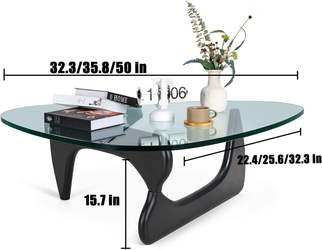 Triangle Glass Coffee Table, Mid-Century Modern End Table, Black Grey