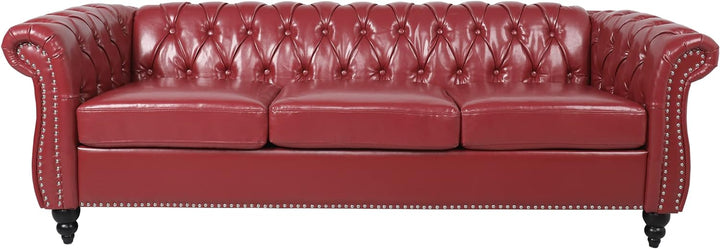 Chesterfield Sofa Leather, Modern PU Tufted Couch 3 Seater