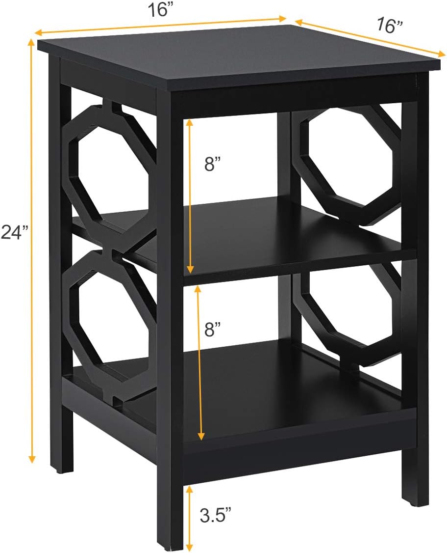 3-Tier Nightstand, Omega End Table, Black