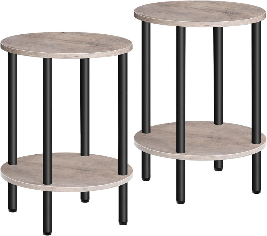 Round Side Table Set of 2, 2-Tier End Table, Greige Black